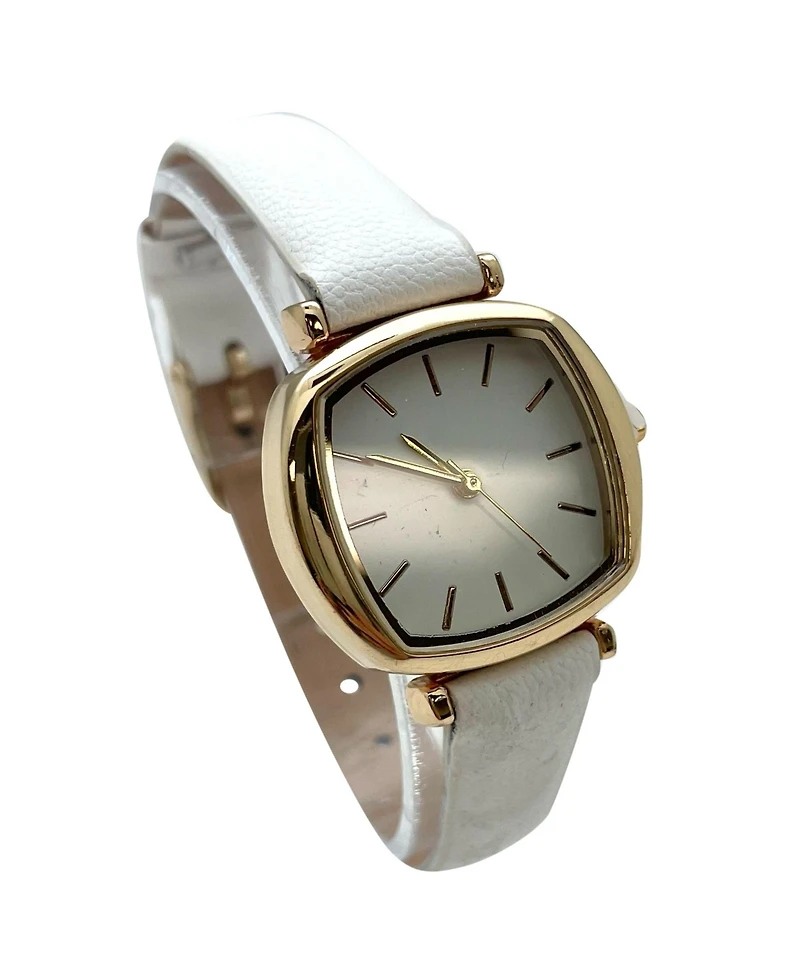Olivia Pratt Solid Color Elegant Square Face Faux Leather Women Watch, White