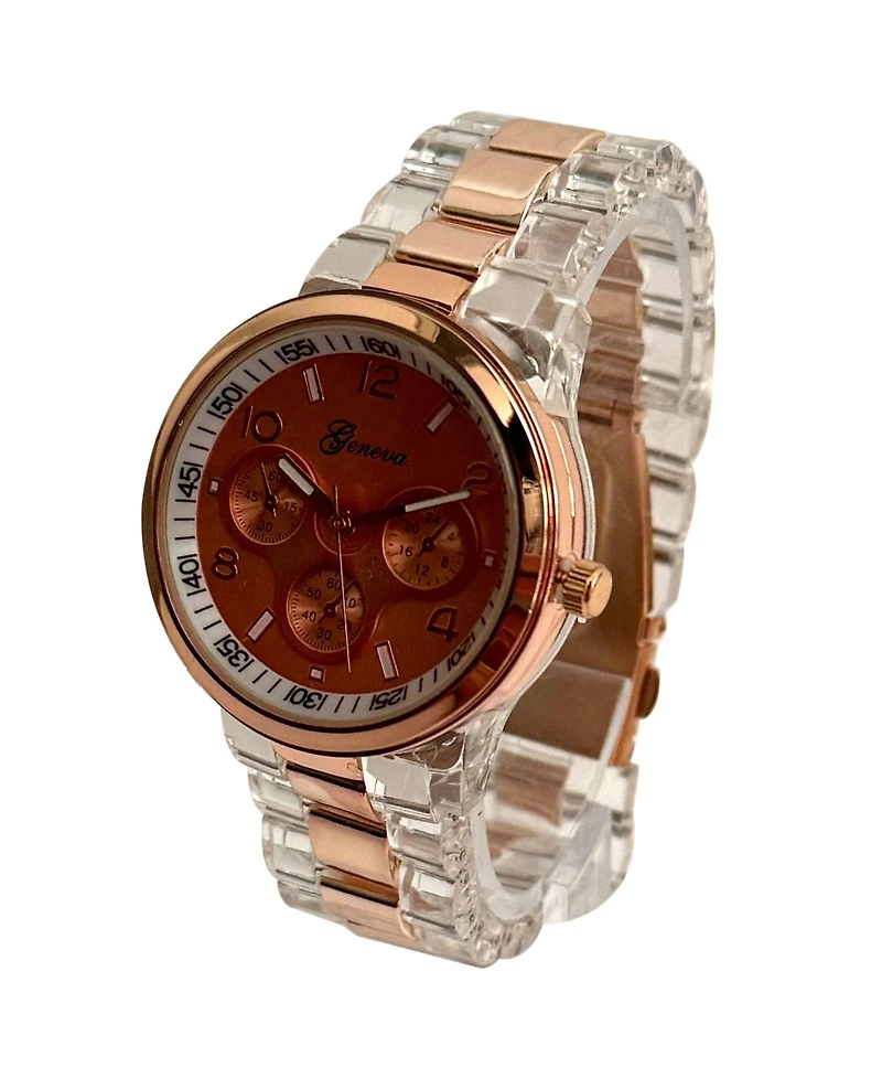 Olivia Pratt Rose Gold Clear and Metallic Band Women Watch