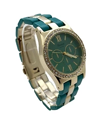 Olivia Pratt Teal Thin Rhinestones Bezel Colorful Women Watch