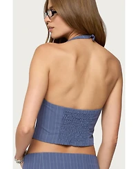 Edikted Women's Frankey Pinstripe Button Up Halter Top