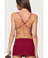 Edikted Womens Beaded Cowl Neck Backless Mini Dress