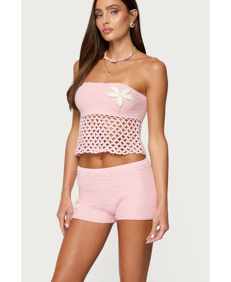 Edikted Women's Tahna Flower Strapless Crochet Top