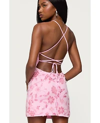 Edikted Womens Ayv Sequin Floral Backless Mini Dress