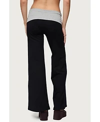 Edikted Womens Wide Leg Contrast Fold Over Pants