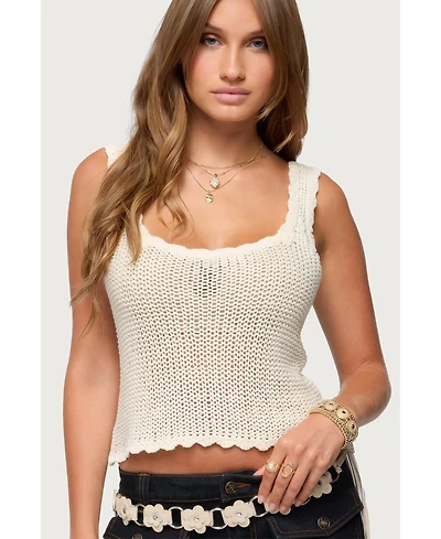 Edikted Womens Aurelle Open Knit Tank Top