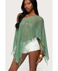 Edikted Women's Sequin Fringe Knit Poncho