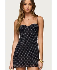 Edikted Womens Polka Dot Cupped Chiffon Mini Dress
