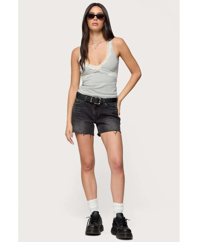 Edikted Women's Oriana Contrast Lacey V Neck Top