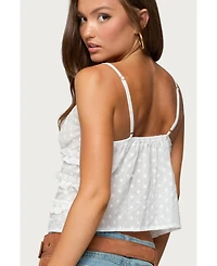Edikted Womens Chrissa Embroidered Cotton Ruffle Top