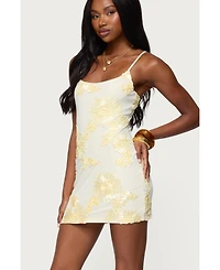 Edikted Women's Caya Embroidered Floral Mesh Mini Dress
