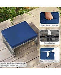 Gymax 2 Pieces Patio Pe Rattan Ottomans with Soft Zippered Cushions for Deck