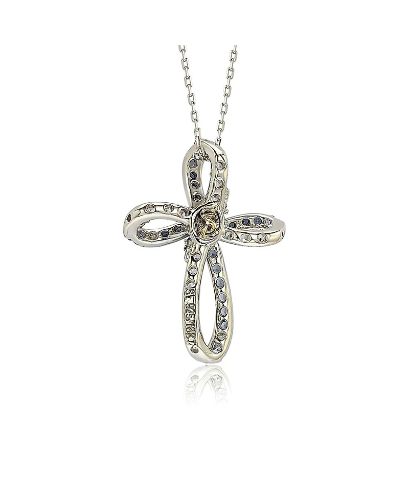 Suzy Levian Sterling Silver Sapphire & Created White Cross Pendant