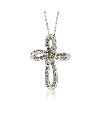 Suzy Levian Sterling Silver Sapphire & Created White Cross Pendant