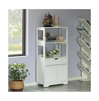 Basicwise Tall Freestanding Wooden Storage Vanity, Kitchen Pantry, and Bathroom Cabinet Organizer, with 2 Open shelves, A drawer and 2 Door Cabinet, W