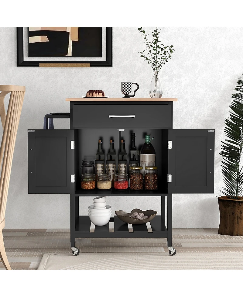 Gymax Rolling Kitchen Island Cart w/ Drawer 2-Door Storage Cabinet Bottom Tray