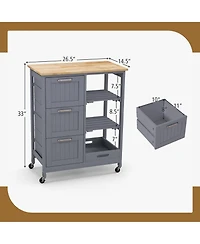 Gymax Rolling Kitchen Island Utility Storage Cart w/ 3 Storage Drawers & Shelves