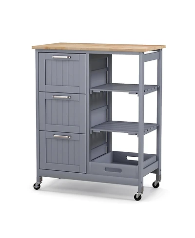 Gymax Rolling Kitchen Island Utility Storage Cart w/ 3 Storage Drawers & Shelves