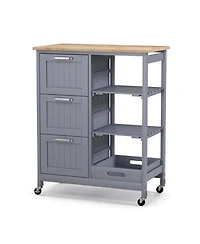 Gymax Rolling Kitchen Island Utility Storage Cart w/ 3 Storage Drawers & Shelves