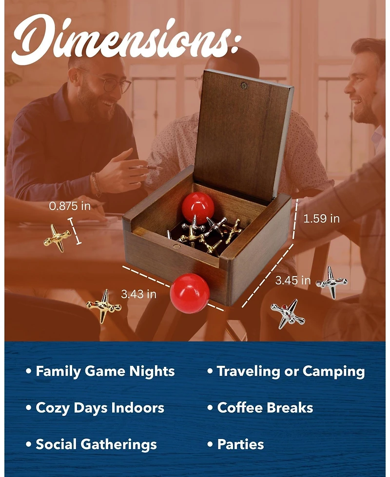 We Games Old-Fashioned Metal Jacks in a Walnut Stain Wooden Box