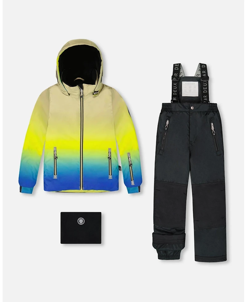 Deux par Boy Two-Piece Play Snowsuit with Gradient Jacket Black - Child