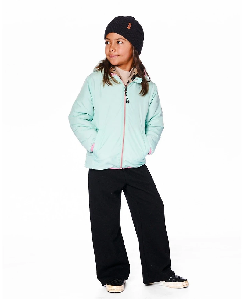 Deux par Big Girls Reversible Mid-Season Sherpa Jacket Leopard