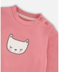 Deux par Baby Girl Cotton Pant with Top Set Pink Cat Print
