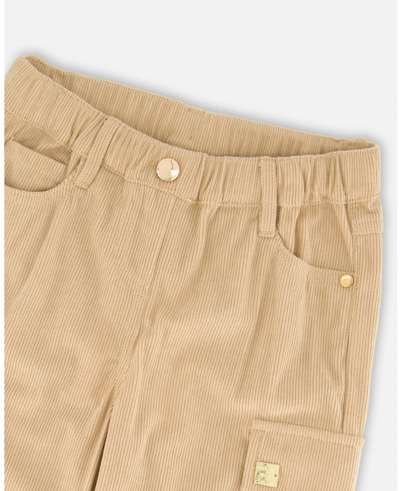 Deux par Girl Parachute Corduroy Pants with Cargo Pockets Light Pecan Brown - Toddler|Child