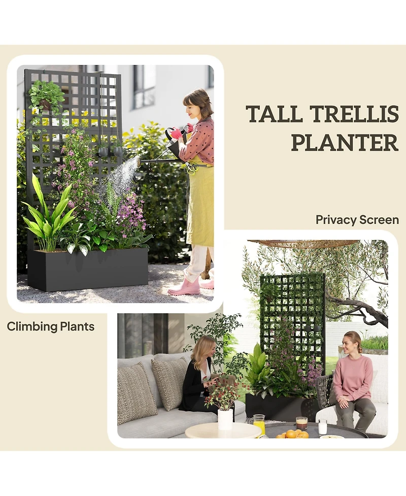 Outsunny Metal Planter Box with Trellis, Drain Holes, 35"x16"x70",