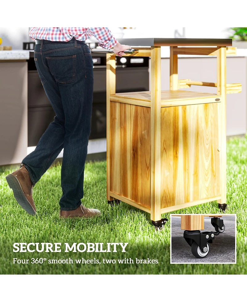Outsunny Grill Cart, Kitchen Island with Stainless Steel Top, Dark