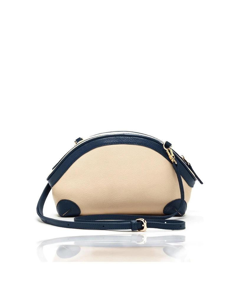 Susu Ivory Leather Crossbody Bag Unique Half-Moon Cream Purse for Women with Adjustable Strap