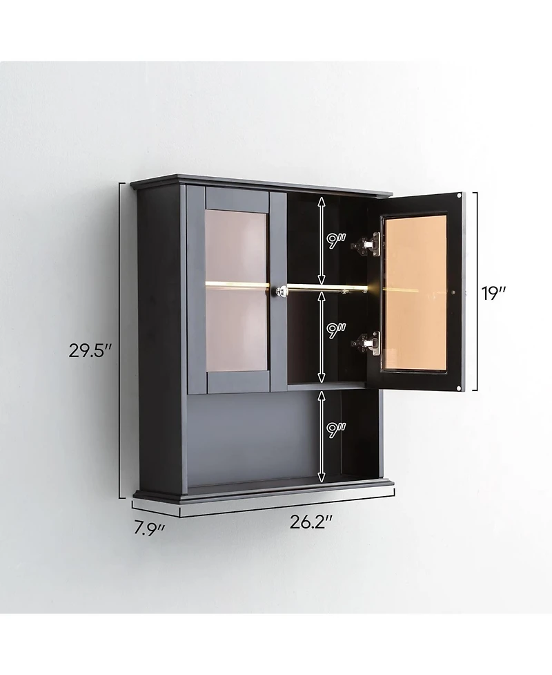 Vanirror Led Bathroom Medicine Cabinet - Fully Assembled Glass Door Wall Cabinet, Over-The-Bathroom Storage (Black)