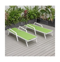 LeisureMod Lounge Chair With Armrests in White Aluminum Frame, Set of 2