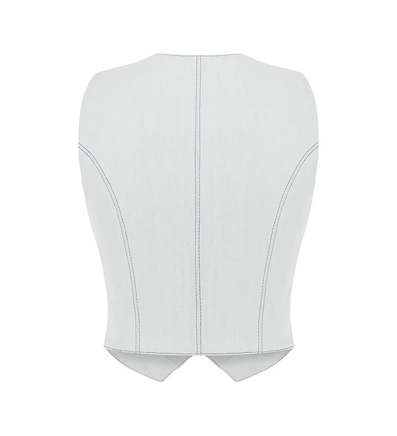 Jendue Us Women's Myla Denim Top - Light Blue Cut-Out Vest