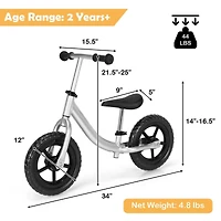Aluminum Adjustable No-Pedal Balance Bike for Kids - Black