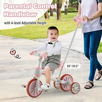 4-in-1 Kids Trike Bike with Adjustable Parent Push Handle and Seat Height - Pink