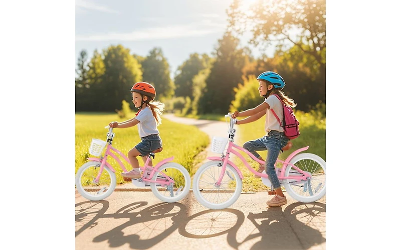 18 Inch Kids Bike with Training Wheels and Basket for Ages 4-8