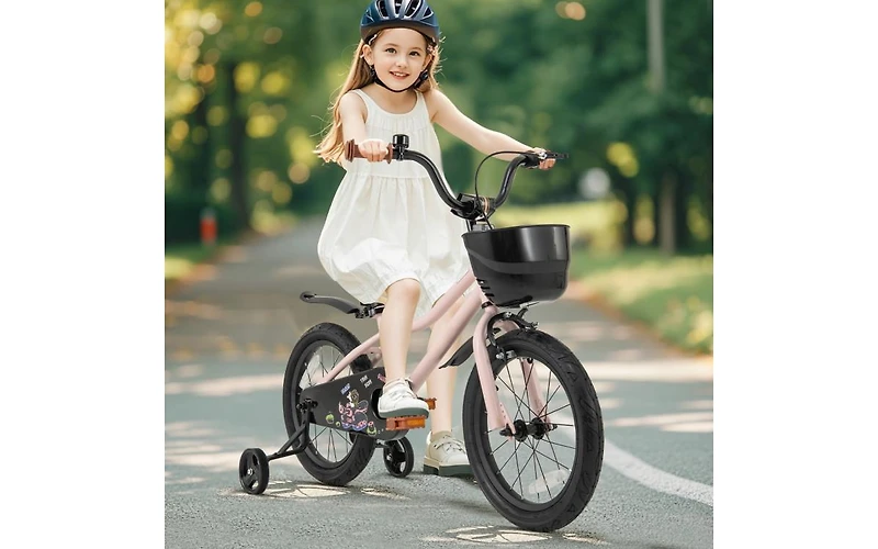 16 Inch Kids Bike with Basket and Adjustable Handlebar for Ages 4-7