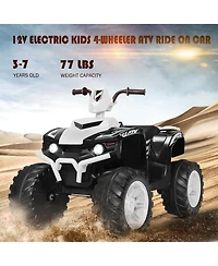 12V Kids Ride-On Atv with Led Lights and Treaded Tires - White