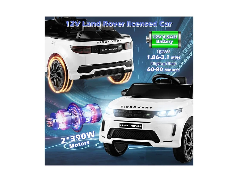 12V Kids Ride-On Car with Remote Control, Lockable Doors, Slow Start System, and Led Lights - White