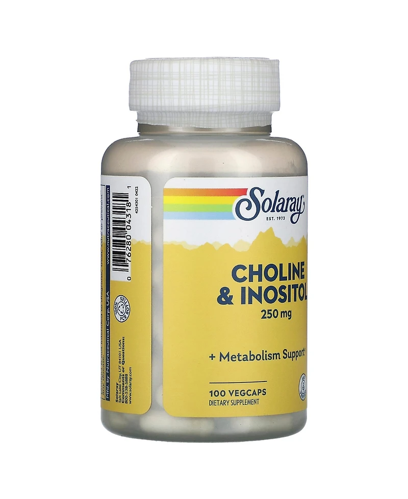 Solaray Choline & Inositol 250 mg | Two-Nutrient Combo for Healthy Fat Metabolism, Brain