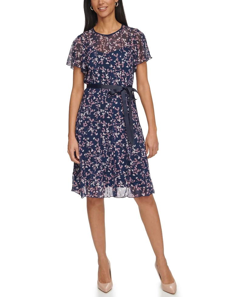 Jessica Howard Women's Flutter-Sleeve Seamed Fit & Flare Dress