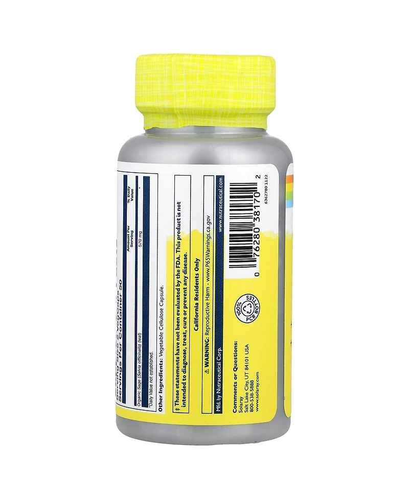 Solaray Sage - 100 VegCaps (285 mg per Cap)