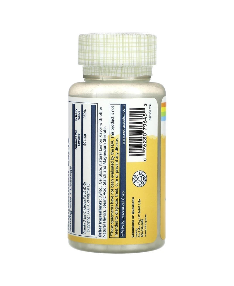 Solaray Vitamin D-3 Lozenges Lemon Flavor 50 mcg
