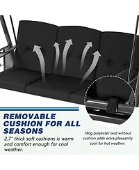 Boyel Living 3-Person Metal Patio Swing with Removable Cushion & Cup Holder Outdoor Porch Chair for Adults Garden Backyard Deck
