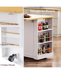 Casainc 48" Rolling Kitchen Island with Drop Leaf, Power Outlet, Internal Rack, 5 Side Racks, 5 Wheels (No Stools)
