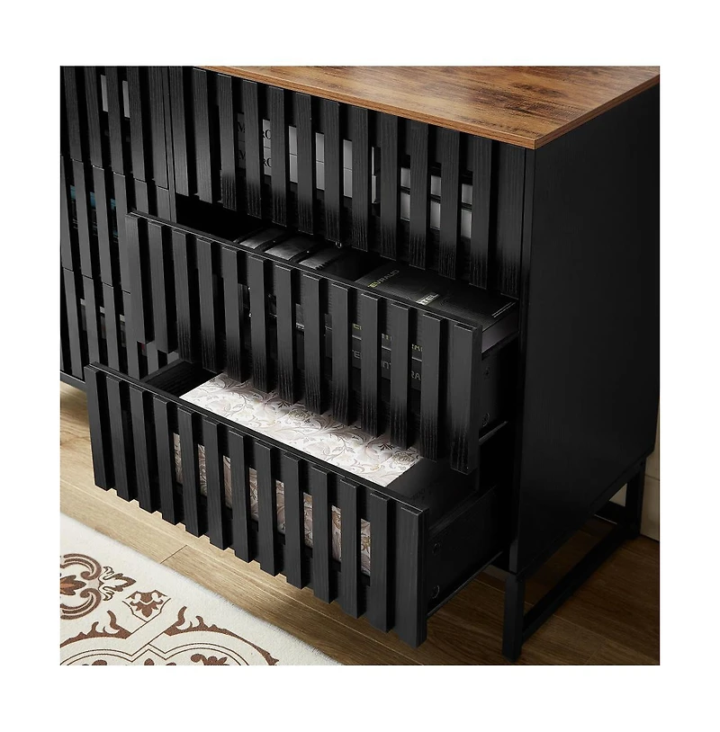Casainc Storage Cabinet with Slatted Grille Striped Drawer