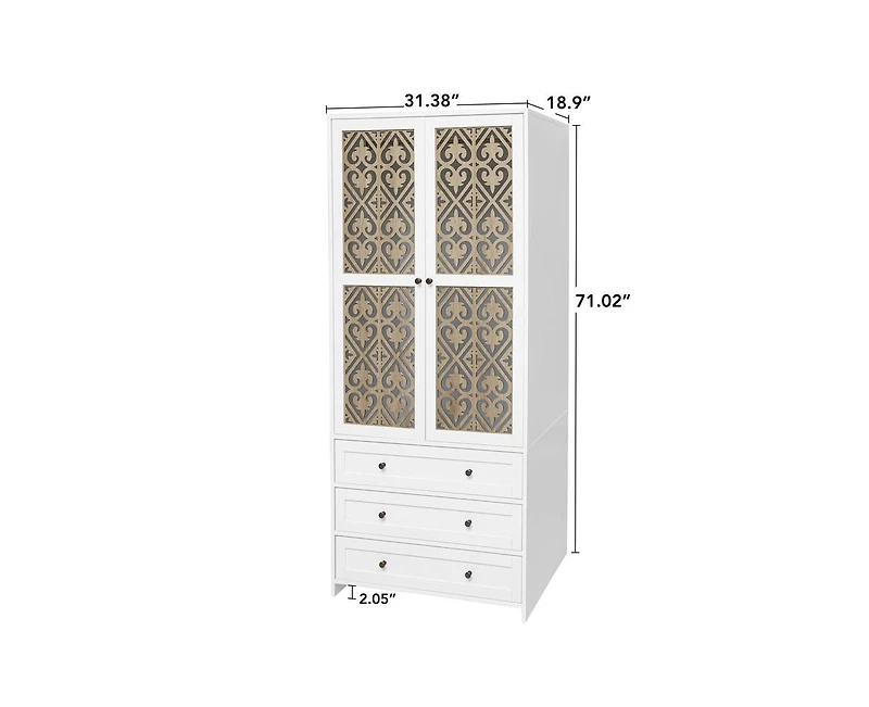 Casainc Tall Cabinet with Hollow pattern 2 door 3 drawer wardrobe