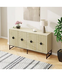 Casainc Carved Storage Cabinet with 4 Door Coffee Bar Cabinet With Adjustable Shelf