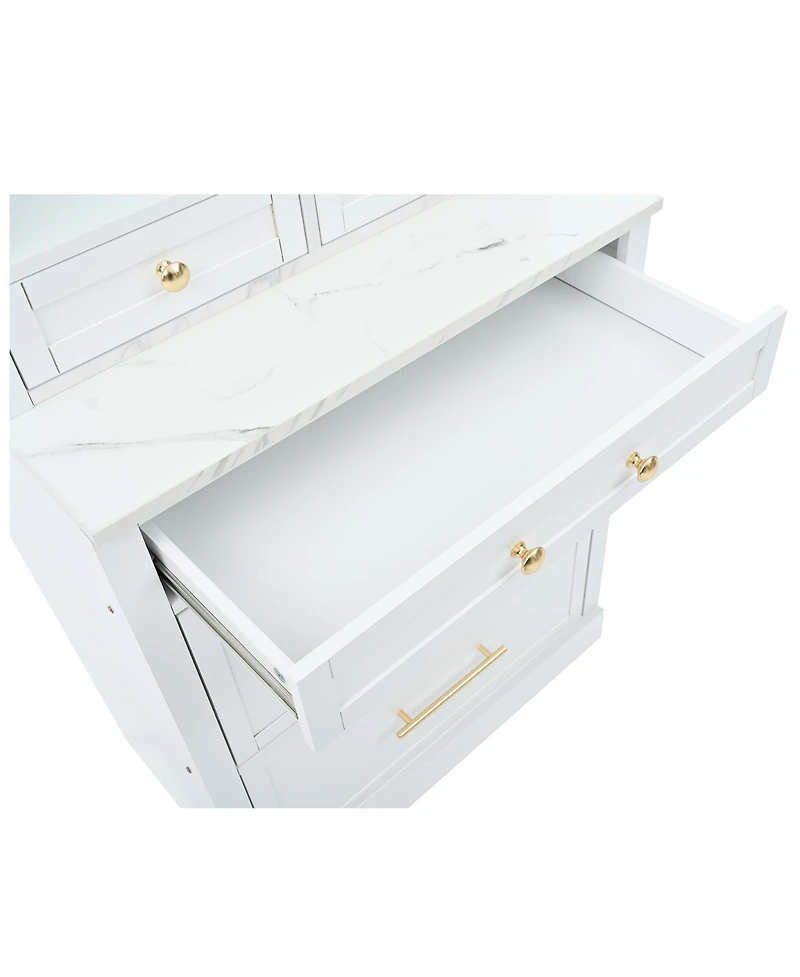 Casainc 83.7" Tall Freestanding Kitchen Pantry with Faux Marble Top and 5 Storage Drawers