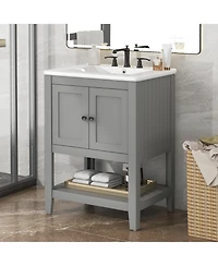 Casainc 24" Modern Bathroom Vanity With Ceramic Sink, Sleek Design and Open Style Shelf